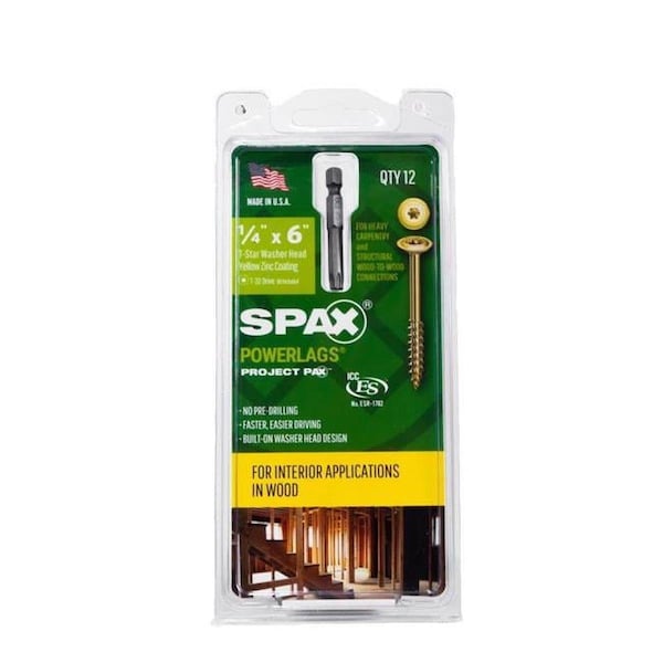 Keen 0.25 x 6 in. Power Lags Washer Yellow Zinc Carbon Steel Lag Screw, Gold, 12PK KE3308181 - main